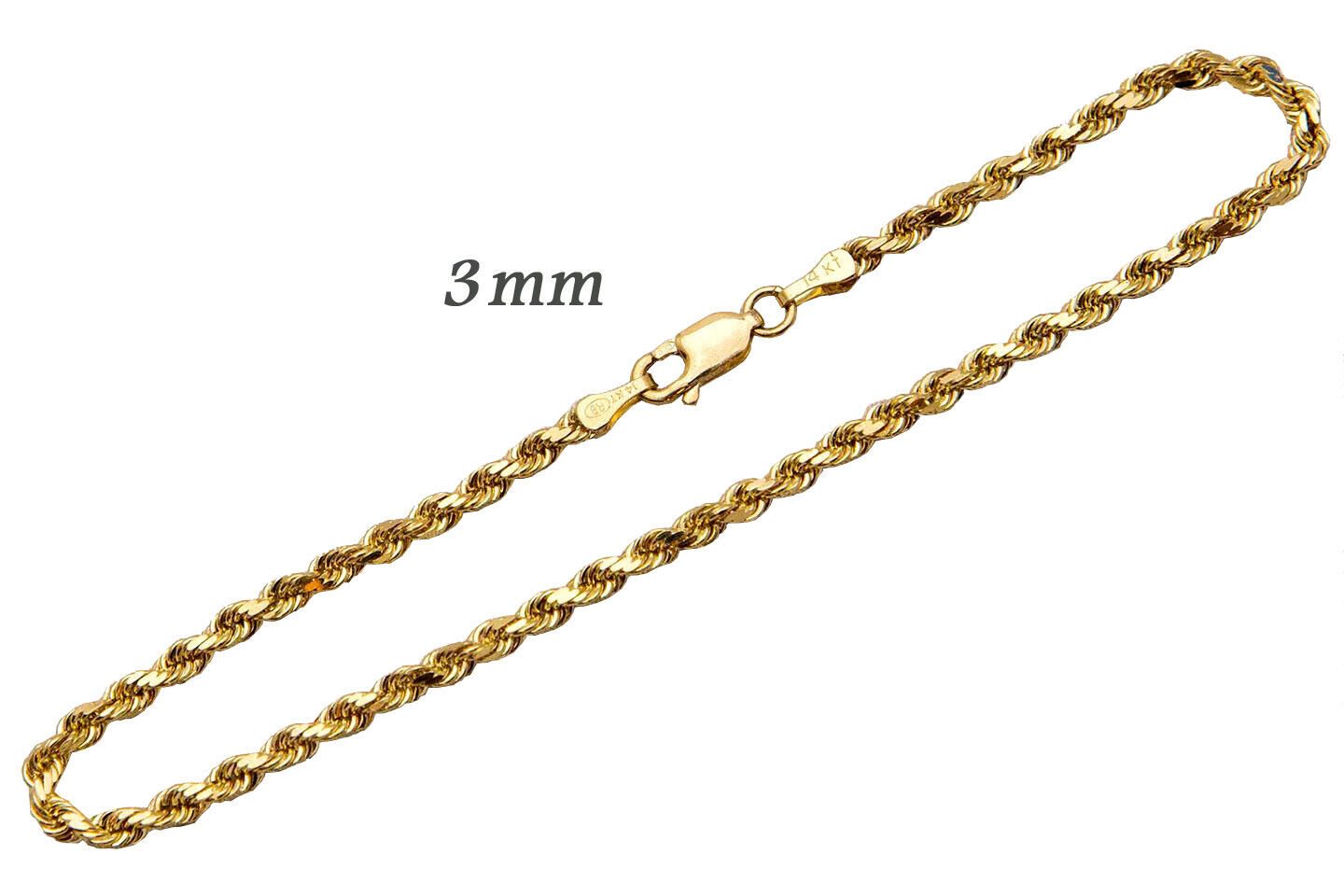 14kt Solid Yellow Gold Rope Chain Necklace 1.8mm-5mm Mens Women 7