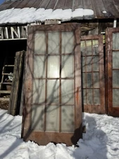 Antique  Exterior Wood Entry Door 8 Pane Glass Patina 38”x 83.5” Hershey Theater