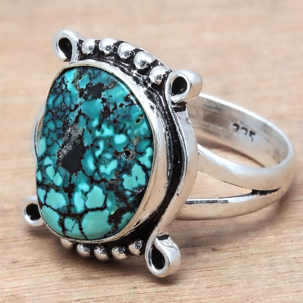 Tibetan Turquoise Gemstone Handmade Silver Jewelry with Lucky Number 8