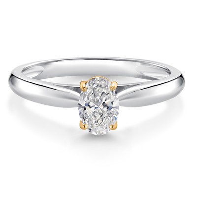 10K White Gold Solitaire Engagement Ring with Yellow Gold Prongs Ring  Lab