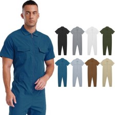 Men's One Piece Work Overalls Coverall Short Sleeve Jumpsuit Romper with Pockets