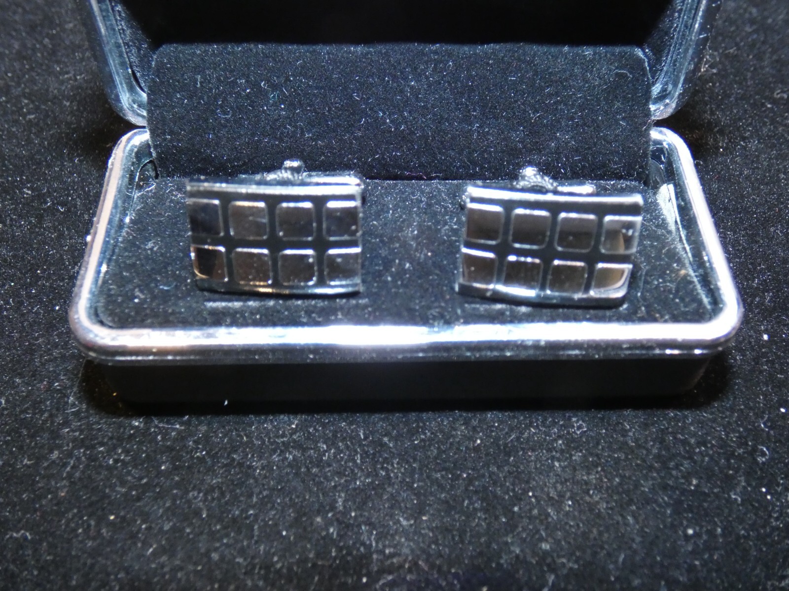 Silver Tone and Black Rectangular Cuff Links, Ori… - image 2