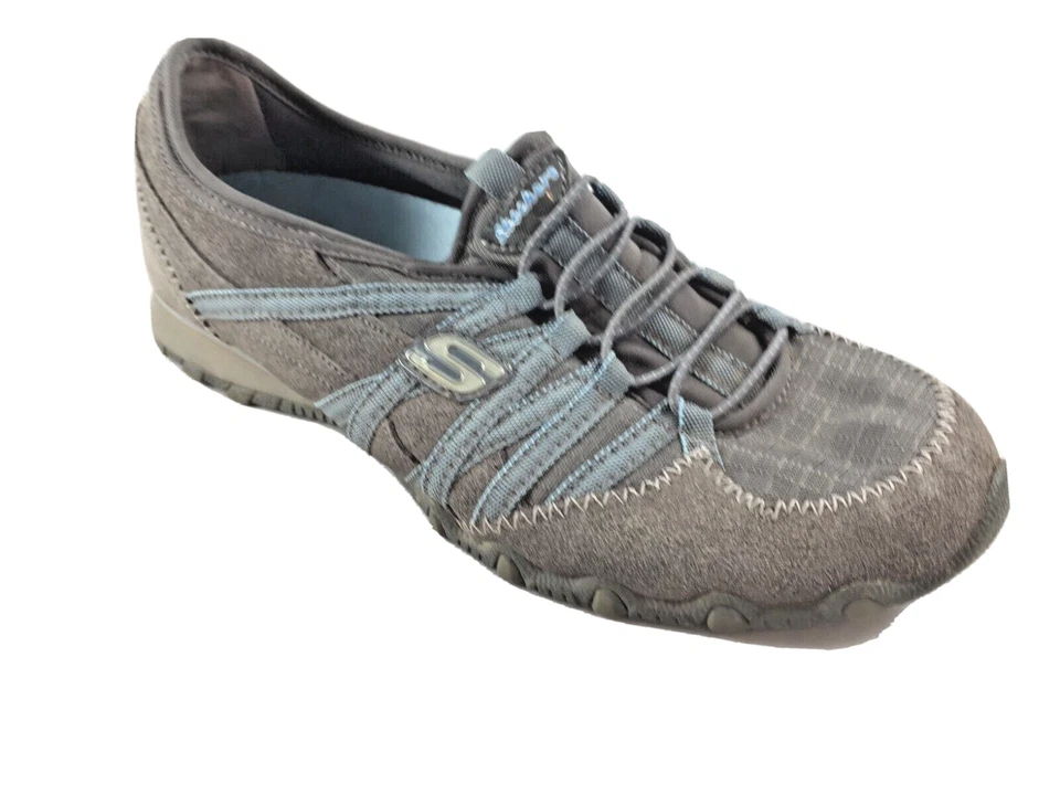 Zapatos deportivos para caminar Skechers para mujer talla 7,5 grises con rayas azules sin cordones Foto 3 de 4