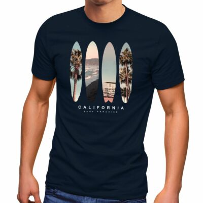 Herren T-Shirt California Surf Paradise Surfboards Grafik Foto Print