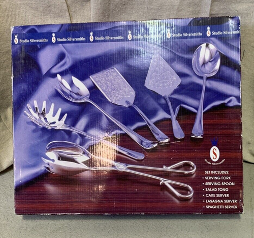 Nuevo Studio Plateros 5 Piezas 12" Juego de Servir Ensalada Plateada Tenedor Cuchara - Imagen 5 de 7