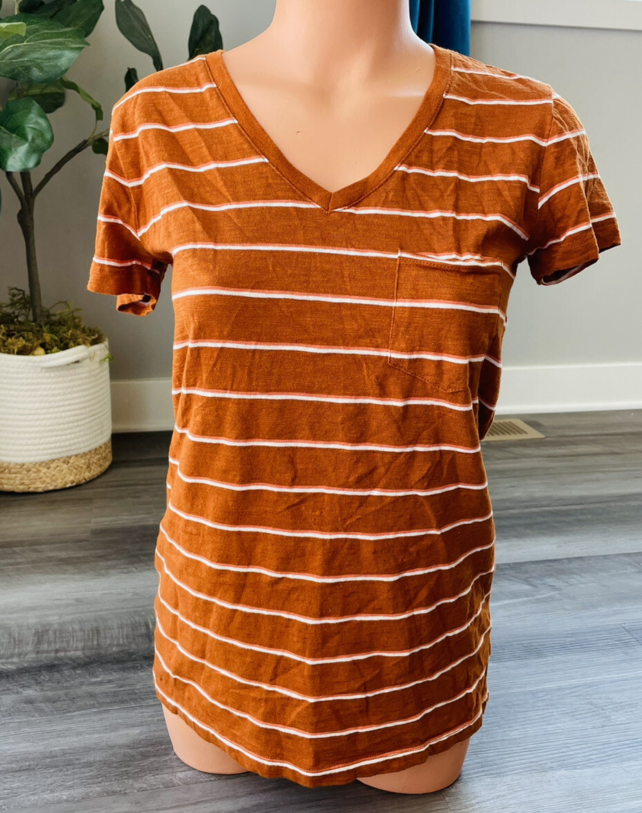 Universal Thread Rust Striped Monterey V-Neck T-S… - image 1