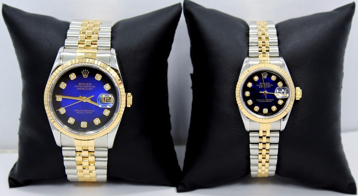 Rolex Datejust 16233 69173 For HER & HIM 18K YG & SS Blue Viniet