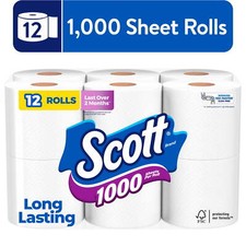 Scott 1000 Toilet Paper, 12 Rolls, 1,000 Sheets per Roll,New