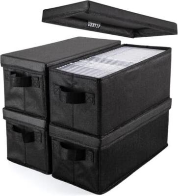 CD Storage Boxes - Pack of 4 CD Case Storage - 13.2'' X 5.9'' X 5.3'', Container 