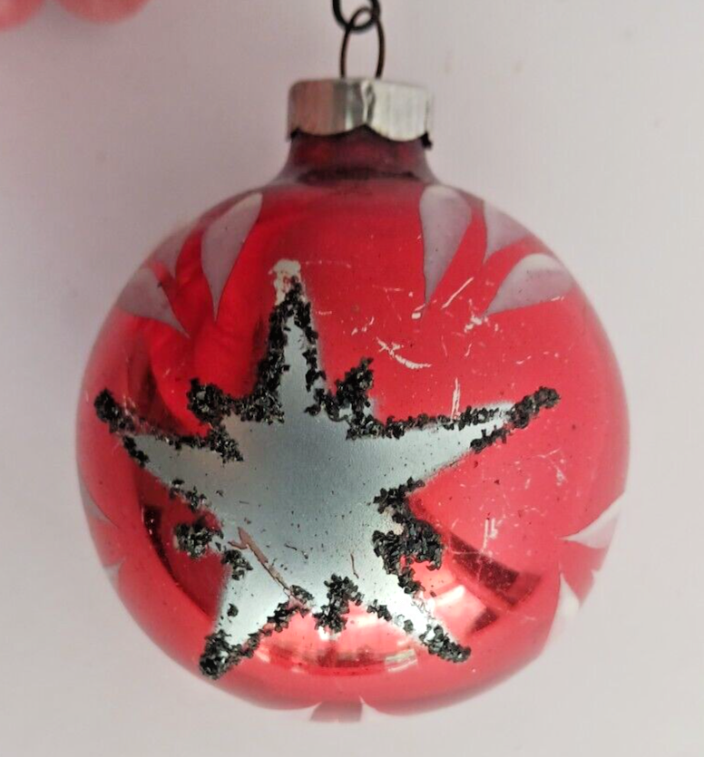 Vintage Lot of 3 Red Glass Christmas Tree Ornaments West Germany Star