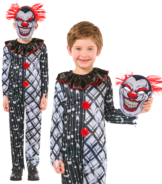 Monochromes Sinister Clown KostüM Kinder Halloween Grusel Clown FaschingskostüM-image