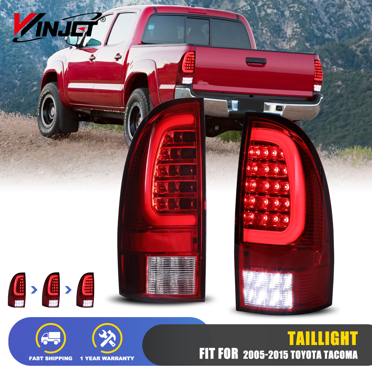 Red LED Tube Tail Lights Brake Lamps Assembly Fit For 2005-2015 Toyota Tacoma - Foto 6