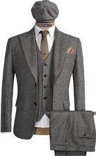 Grey Men's Suit Single Breasted Tweed Men's Suit for Fall Winter Travel Travel