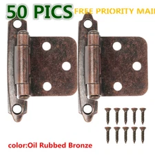 25 Pairs (50pcs) Self Closing OVERLAY Flush Cabinet Hinges Oil Rubbed 