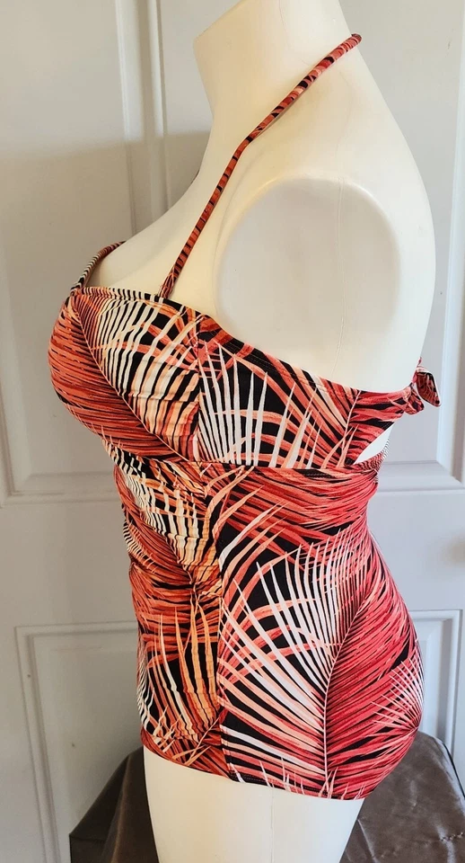 Maiô feminino Tommy Bahama peça única laranja/vermelho estampa de palma tropical tamanho 12 - Imagem 4 de 4