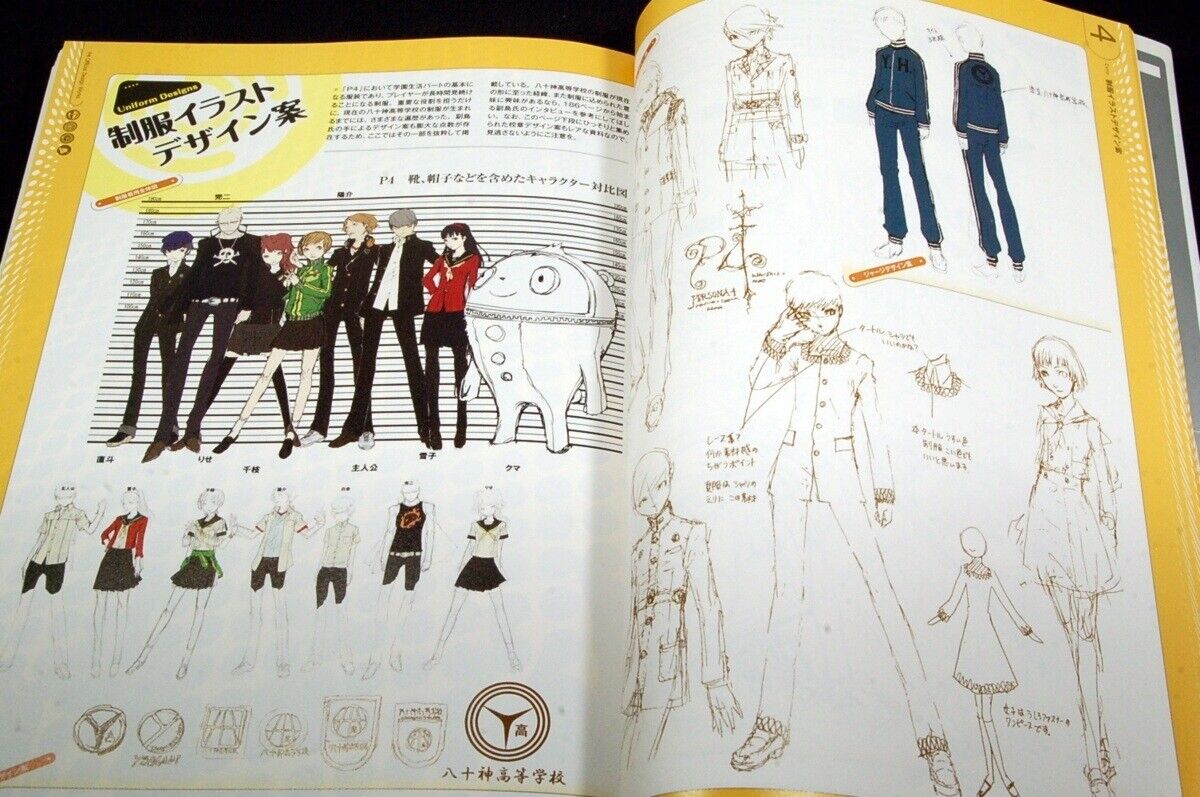 PERSONA 4 P4 Obras Oficiais de Design Settei SHIGENORI SOEJIMA Livro de  Arte EB87*