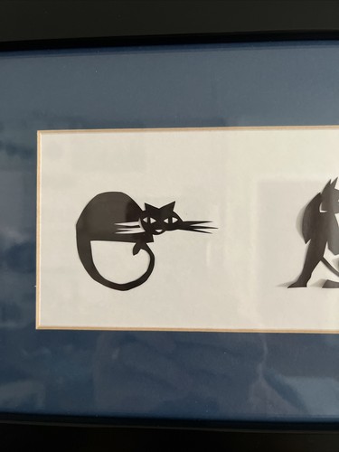 Vintage Alex Fong Collage Original Art. Three Cats, Matted And Framed Silhouette - Picture 4 of 17