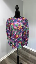 Vintage 1980s Martinique Women Size 10 Blouse Top Long Sleeve Vibrant Colorful