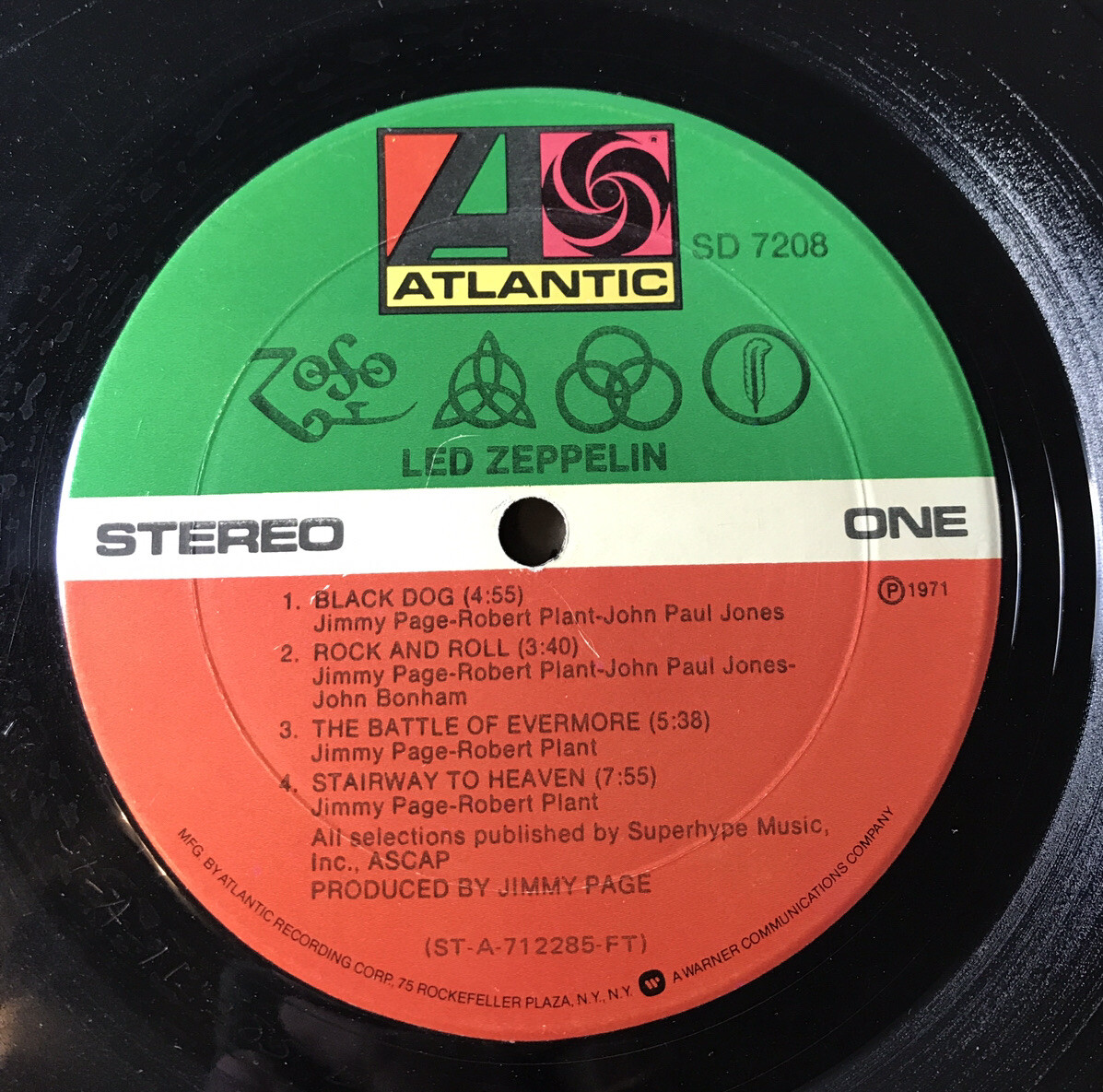 Led Zeppelin IV Vinyl Record Album LP #SD7208 Atlantic Records