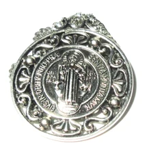 Extra Large 1-1/2" Diameter Round Fancy St Benedict of Nursia Holy Medal Pendant