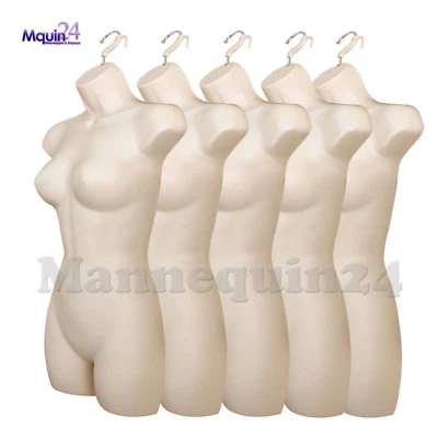 DISPLAYTOWN 5 Pack Mannequin Torsos Female - Flesh Women's Plastic Hanging Dress Form
