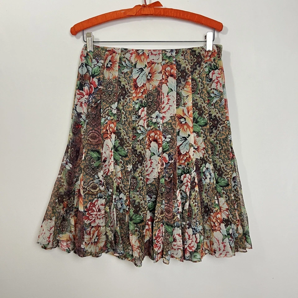 Falda De Colección Años 90 Y2K Seda Talla 4 Marrón Floral Estampado Paisley Boho Grunge Hada Foto 2 de 4