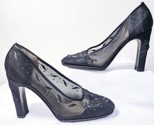 Vintage Gianni Versace Italy 1990s Black Beaded Embroidered Heels Size 37.5