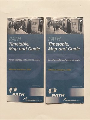 Lot of 2 - PATH Rail Transit Map and Timetable January 2005 New York New Jersey