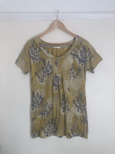 White Stuff Nectar yellow Floral Botanical Print Tunic Short Sleeve Top