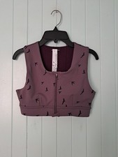 Oiselle Mauve Purple Flying Bird Print Sports Bra Sz 4 Zip Front High Support