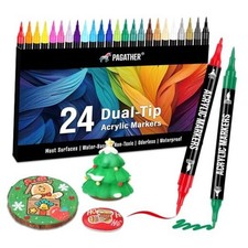Acrylic Paint Markers, Dual Tip with Fine Tip and Brush Tip Pens for 24 Colors