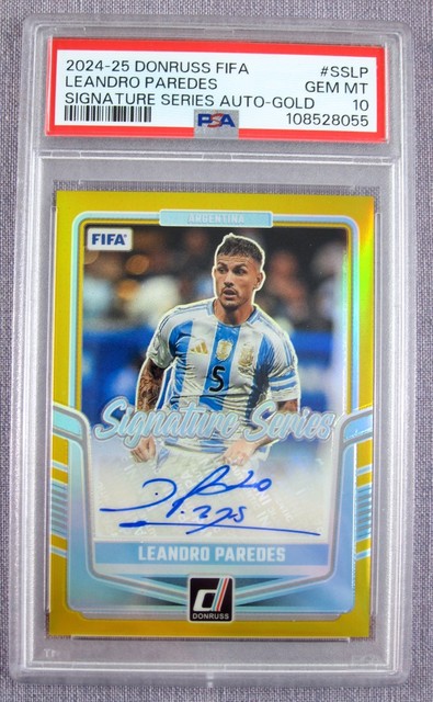 2024-25 Panini Donruss FIFA Leandro Paredes Signature Series Gold /10 PSA 10