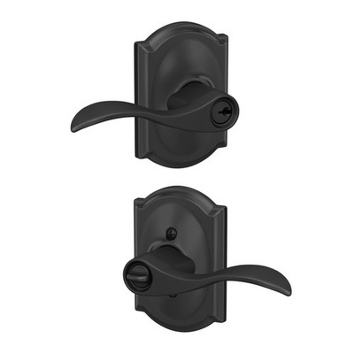 Door Lock Lever Keyed Entry Camelot Trim Matte Black Schlage F51A ACC 622 Accent