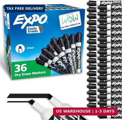 EXPO Dry Erase Markers, Low Odor Ink, Black, Chisel Tip, 36 Count - Easily Erase