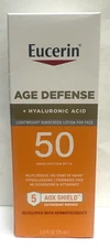 Eucerin Age Defense + Hyaluronic Acid, Broad Spectrum SPF 50, Exp:04/27 & up
