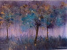 Original watercolor painting of an abstract landscape lilac garden gift decor