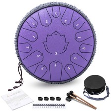 Steel Tongue Drum 13 Inch 15 Notes,Hand Drums with C-Key Travel Bag Drumstick...