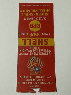 SHELL OIL RPR Gasoline Premium Emblem Offer Vtg 1940s Matchbook