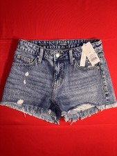 NWT Wild Fable Dark Wash Distressed Fringe Mid Rise Denim Shorts Size 2 0122