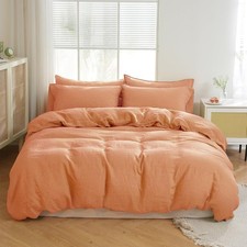 Peach Linen Duvet Cover Set: Stonewashed Handmade King Queen Comforter Cover Set