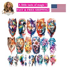 77 Sheets Temporary Tattoo, 17 Sheets Half Arm Flower Lion Tiger Cat Owl Parr...