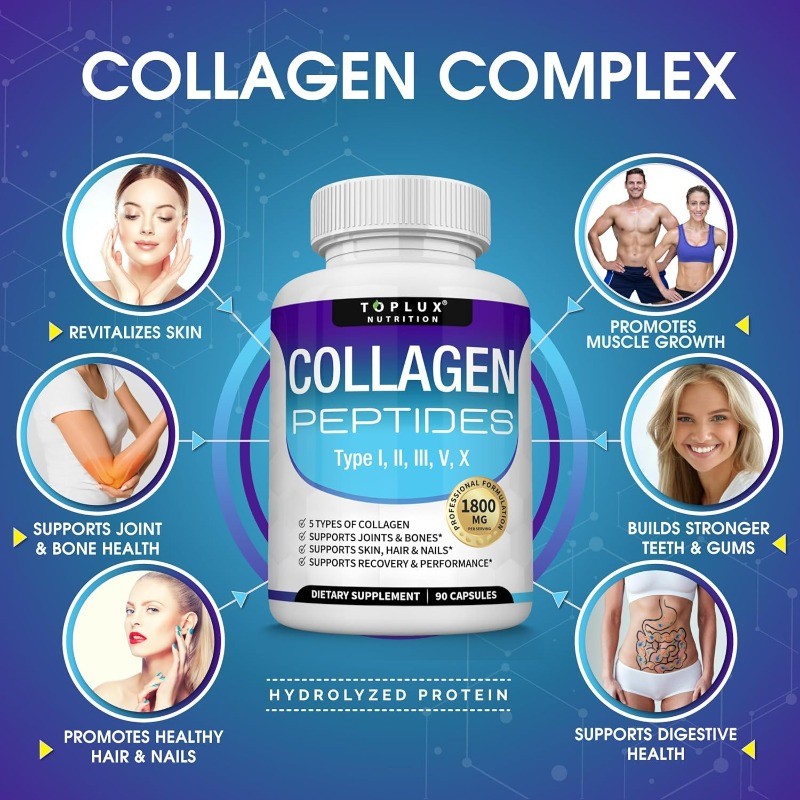Toplux Multi Collagen Peptides Pills 1800 Mg Complex Premium Collagen Complex