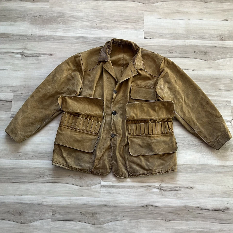 Chaqueta De Colección Años 40/50 Caza Pesca Exterior Tareas Abrigo Pana Cuello Foto 2 de 4
