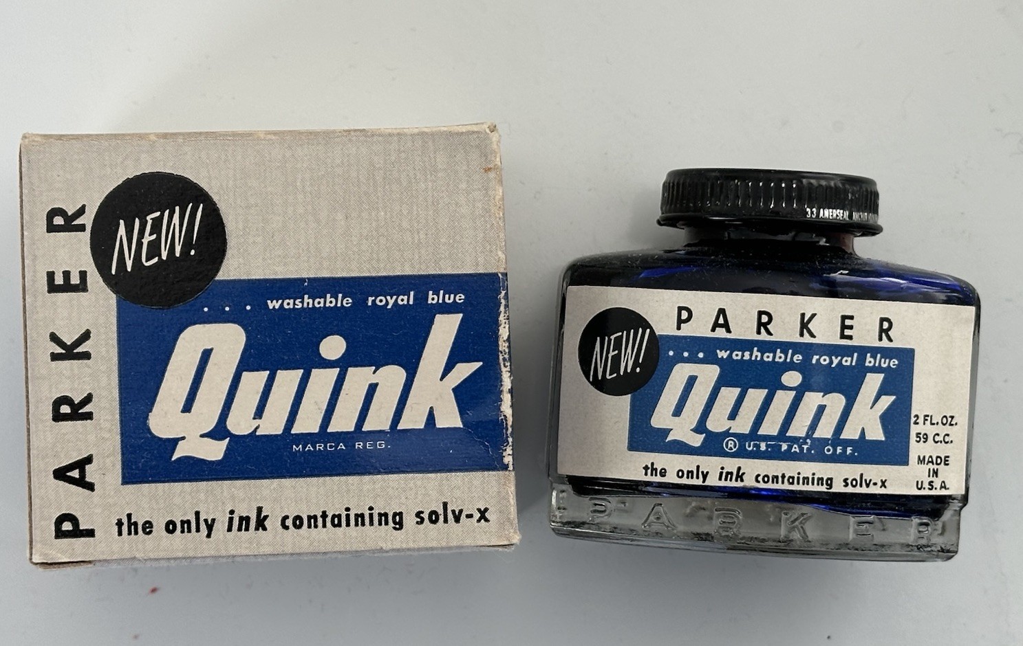 Parker Vintage Washable Royal Blue Quink Ink Contains Glass Bottle And Box NOS