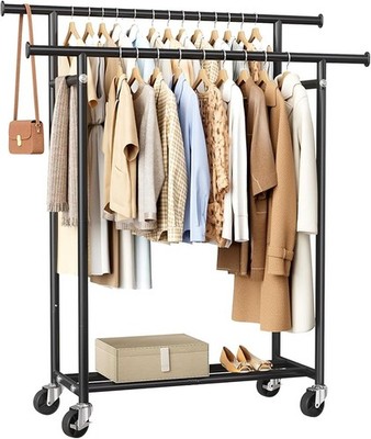 Black Rolling Garment Rack HYSEYY Double Rod 240lb