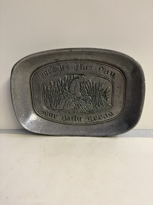 Vintage Pewter Bread Tray 'Give US This Day Our Daily Bread' Design