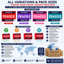 11"x16" Large FRAGILE Handle With Care Shipping Labels Waterproof Vinyl Stickers