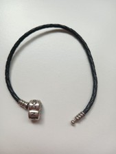 PANDORA Armband schwarz Leder echt Silber einreihig