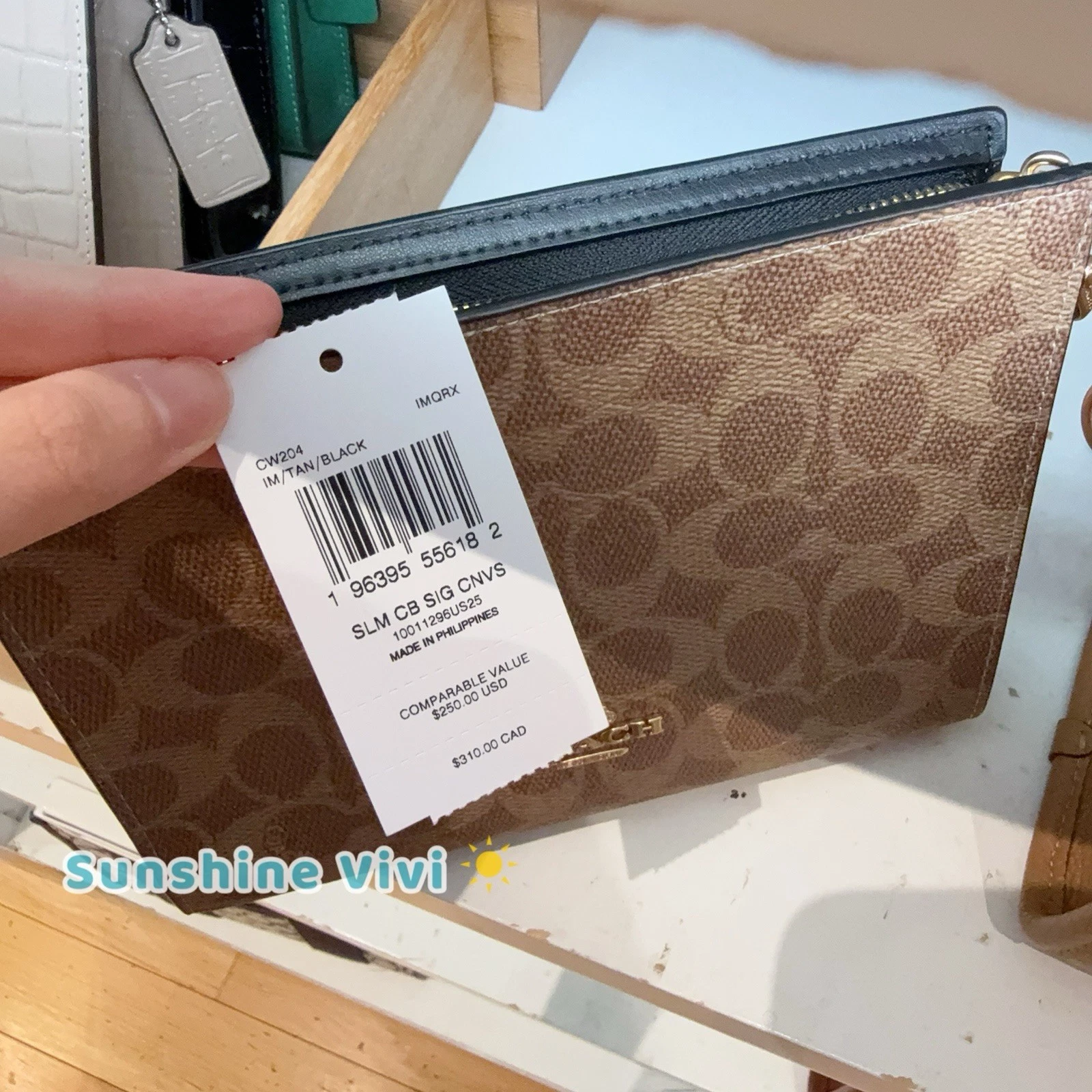 Borsa Coach Slim Croosbody nuova con etichetta in tela firmata marrone nero oro CW204