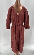 Everly Dress Womens Medium Brown V Neck Layered Stretchy Pullover Casual Lined